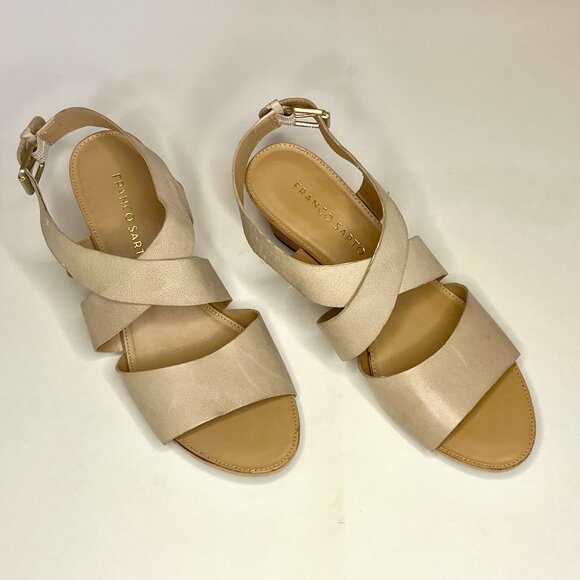 Franco Sarto Sandals * Size 7-1/2M * Leather * 2.5" Wedge * Tan/Beige * Excel Cd - Picture 2 of 5